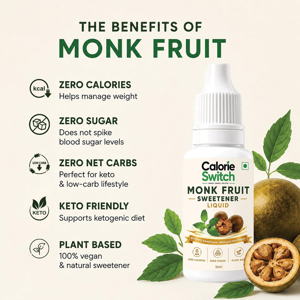 Calorie Switch Monk Fruit Drops | Plant Based Monk Fruit Sweetner